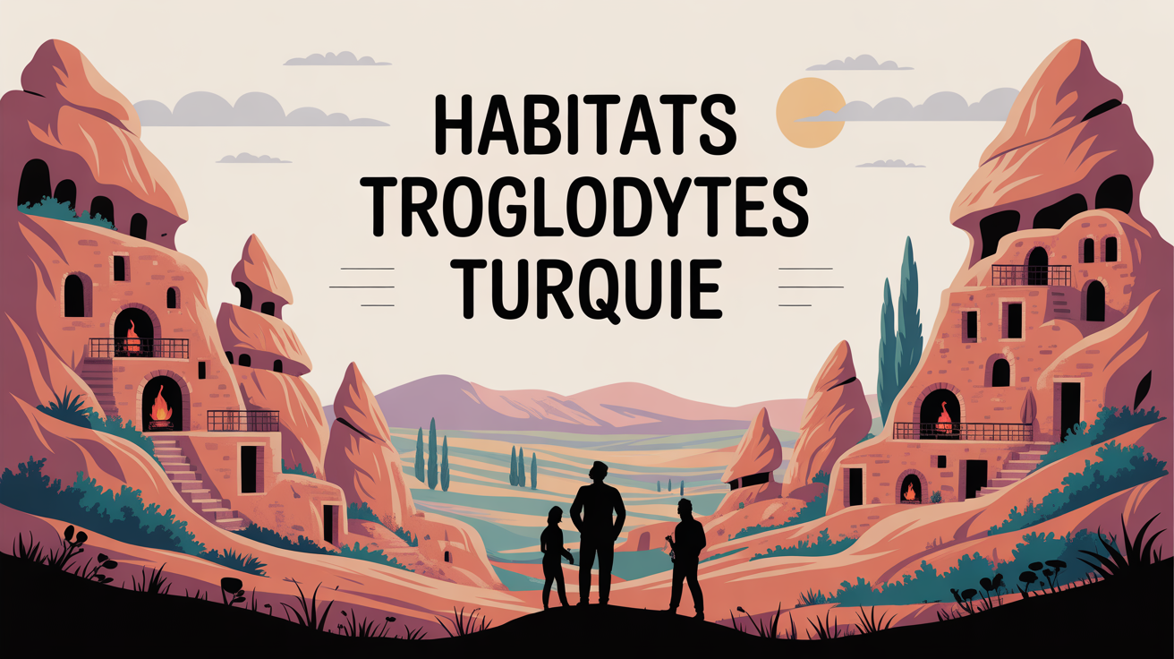 Paysage Cappadoce avec habitats troglodytes et cheminées de fée