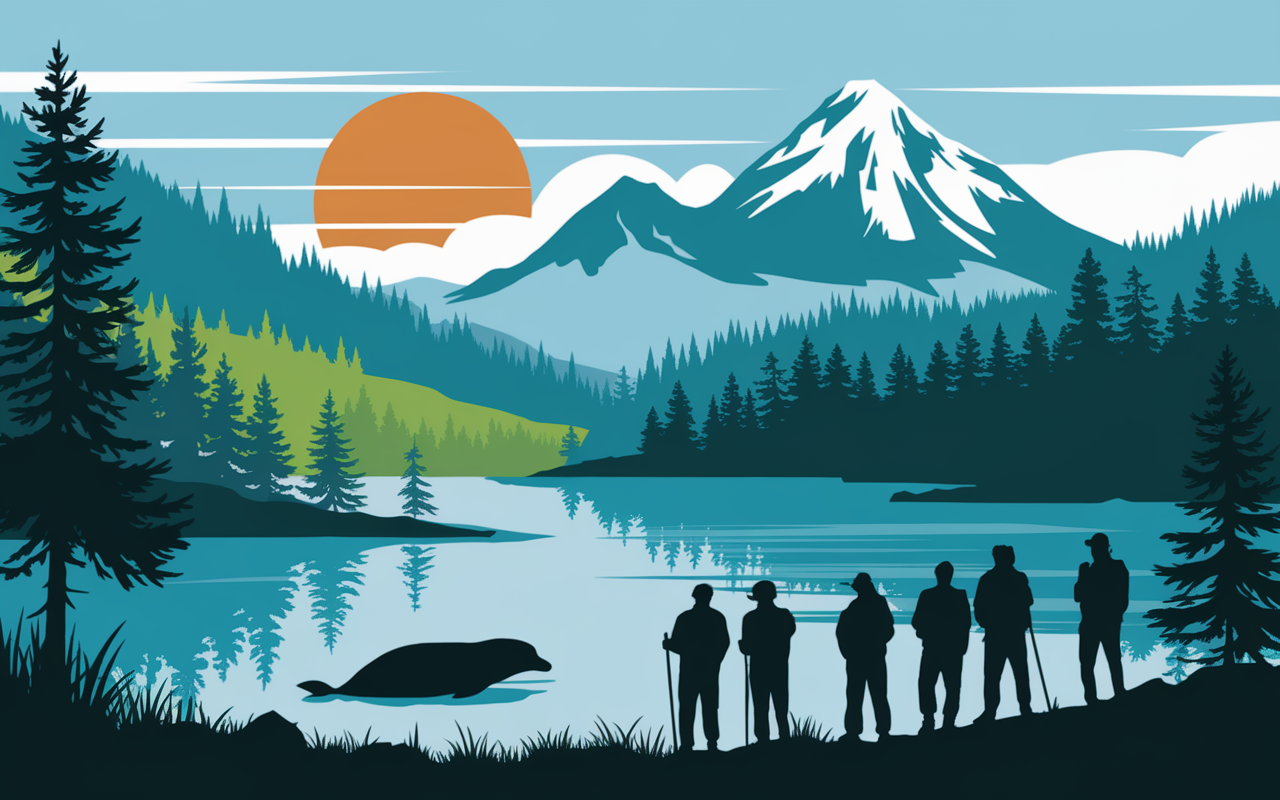 Lacs turquoise et volcans sud Chili lever de soleil
