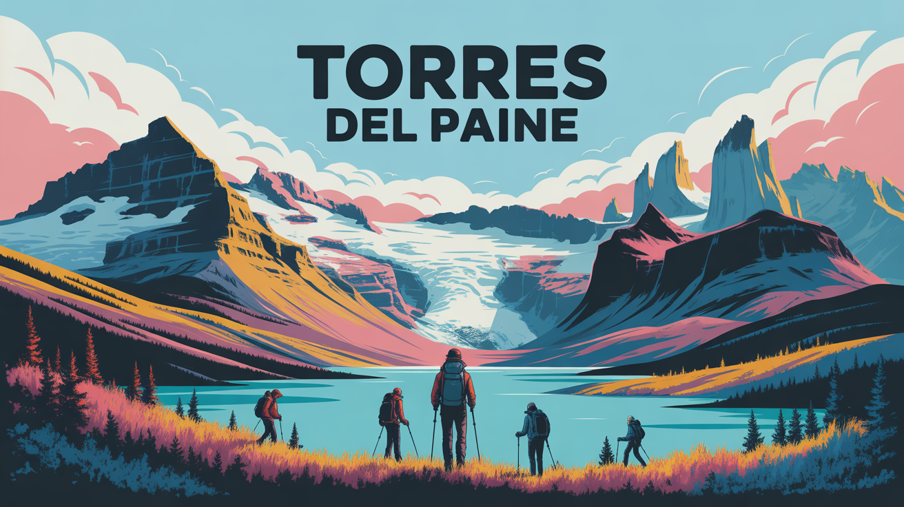 Paysage stylisé Torres del Paine climat extrême randonnée