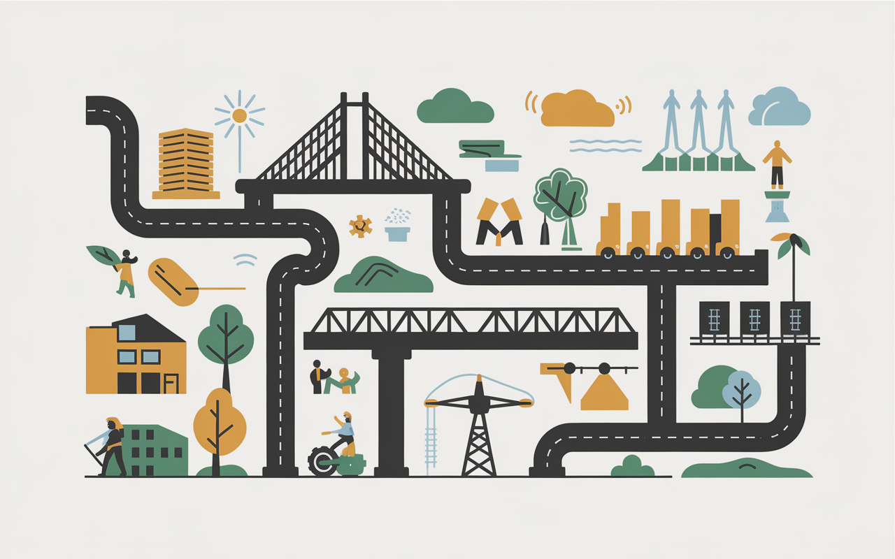 Illustration infrastructures travaux publics routes ponts reseaux