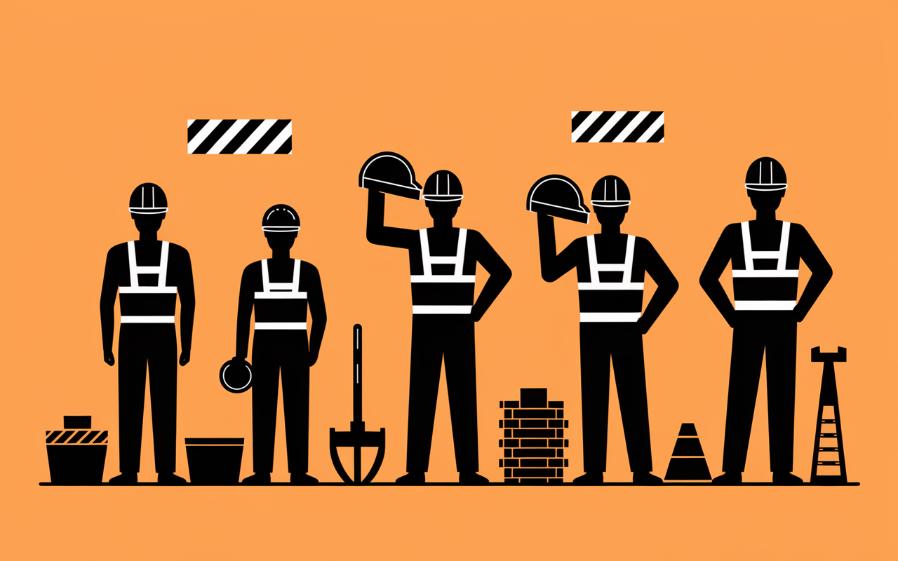 Silhouettes métiers travaux publics chantier inclusif