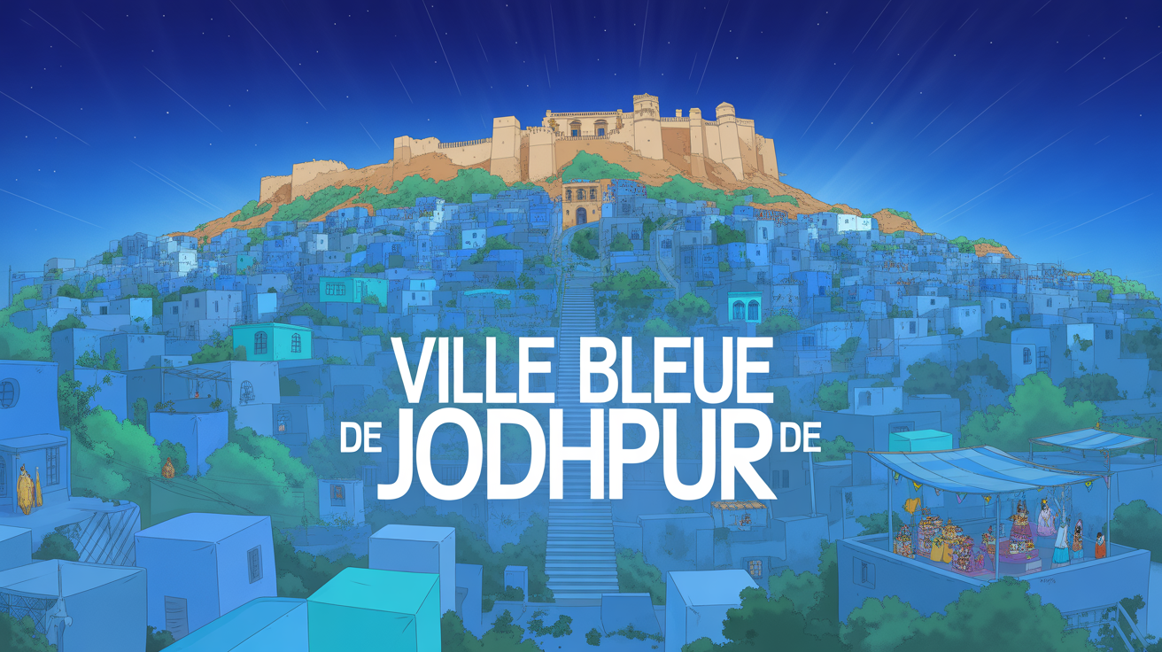 Vue aérienne sur Jodhpur la ville bleue avec fort et maisons azur