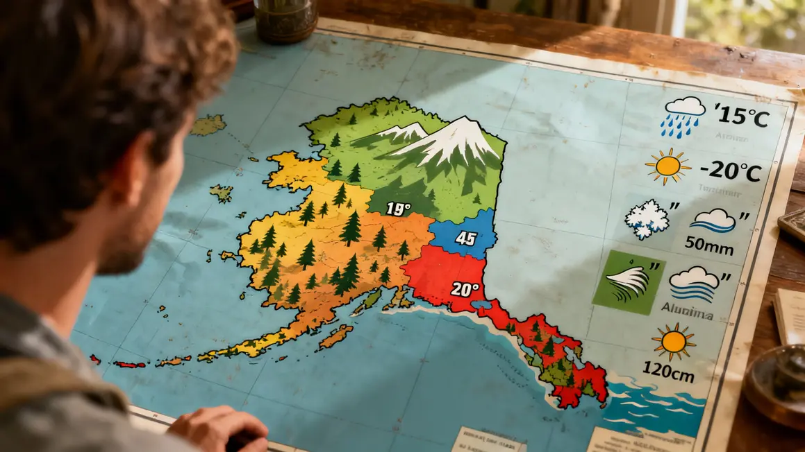 Carte climat Alaska illustrée cinq zones