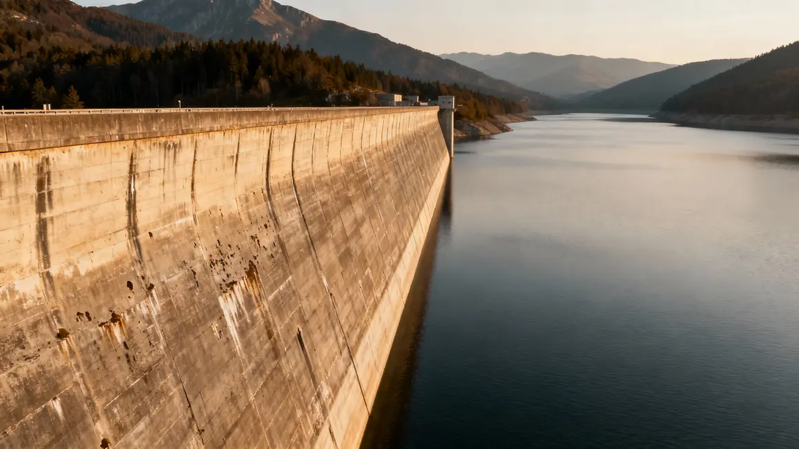 Mur du Barrage de l'Aigle et lac artificiel Dordogne