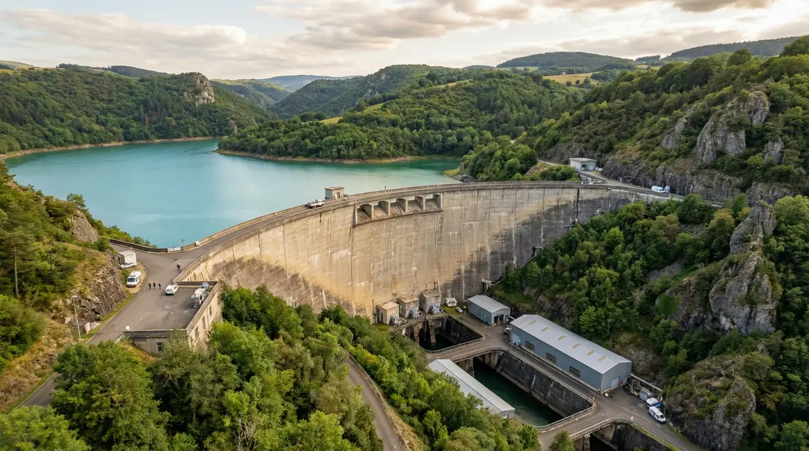 Vue aérienne du Barrage de l'Aigle dominant la vallée