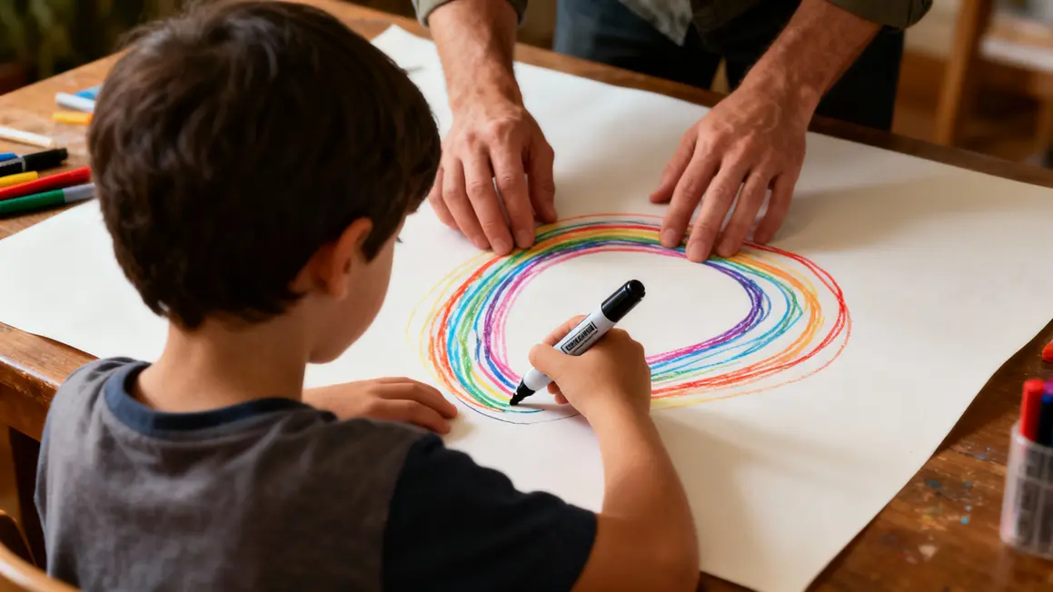 Enfant graphisme lignes boucles feutre large