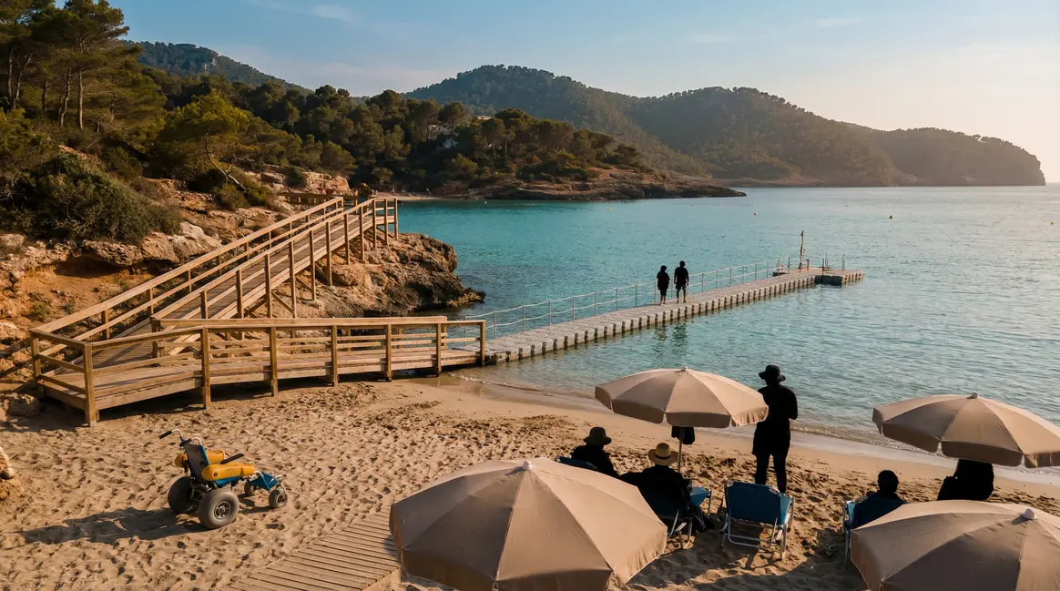 Vue du dessus plage Vignette accès PMR ponton fauteuil adapté