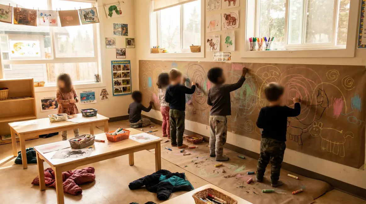 Enfants maternelle fresque collective graphisme