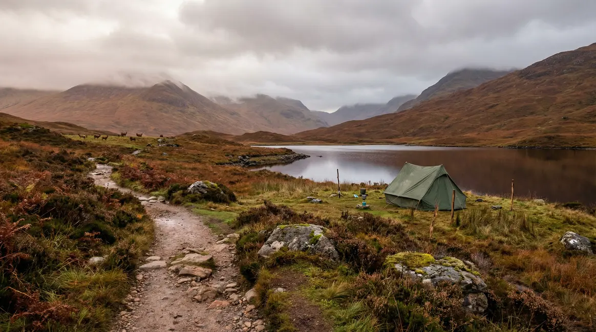 Highlands paysage loch cerfs et montagne
