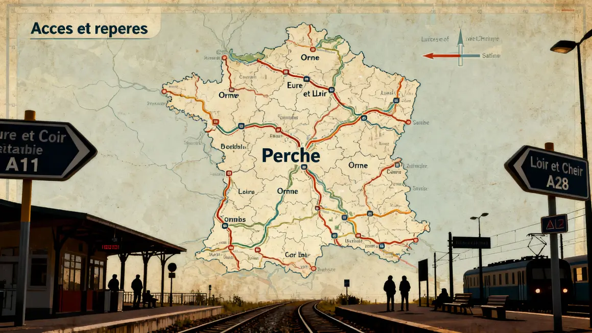 Carte du Perche avec autoroutes et gares SNCF