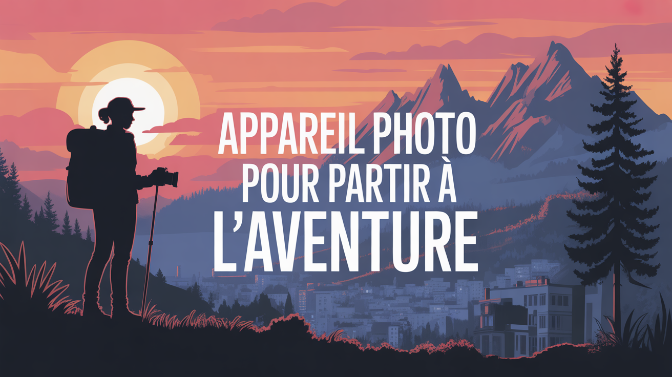 Scène d'aventure avec appareil photo voyage en montagne