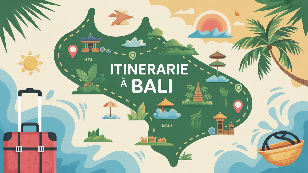 carte bali itinéraire étapes stylisée