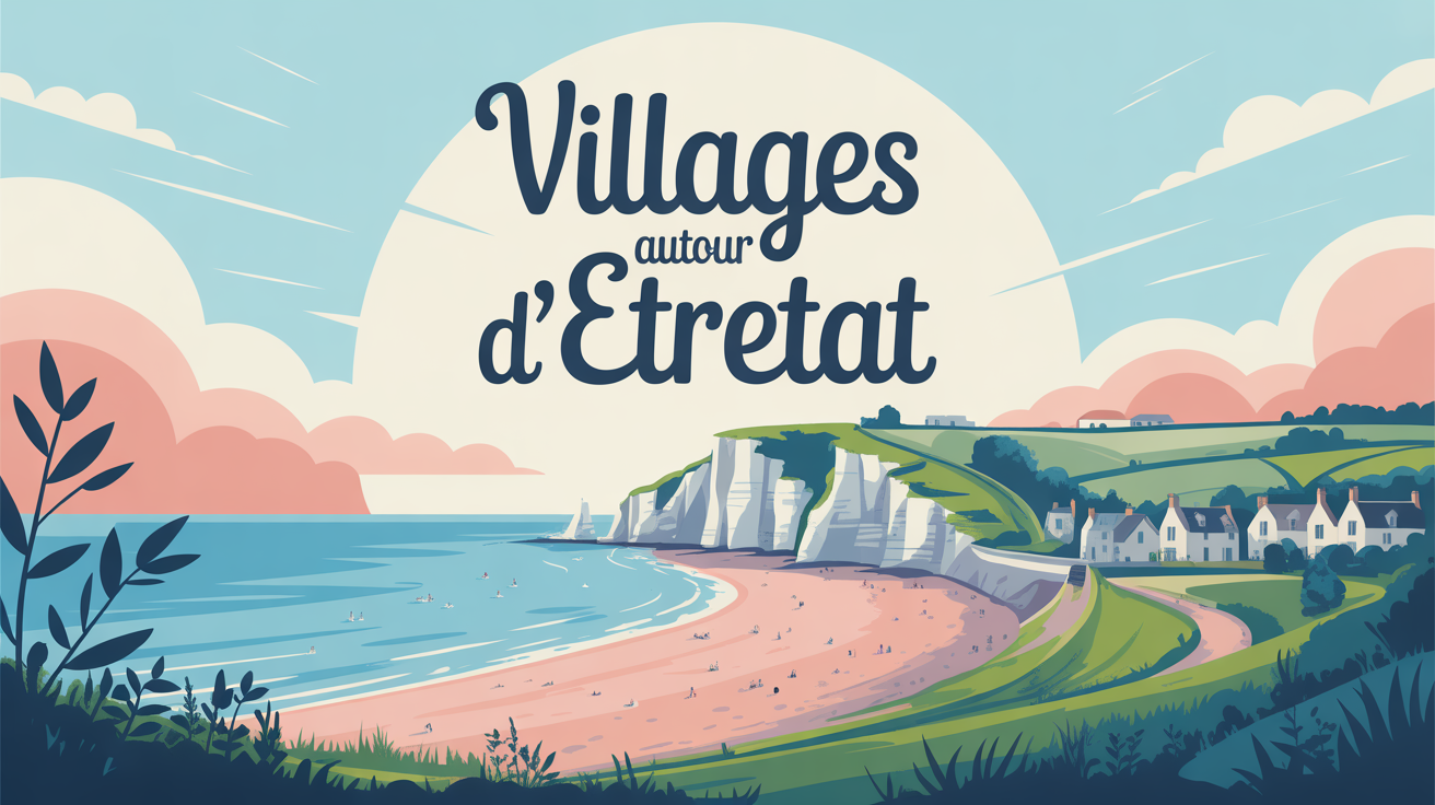 Paysage stylisé beaux villages autour d'Etretat falaises