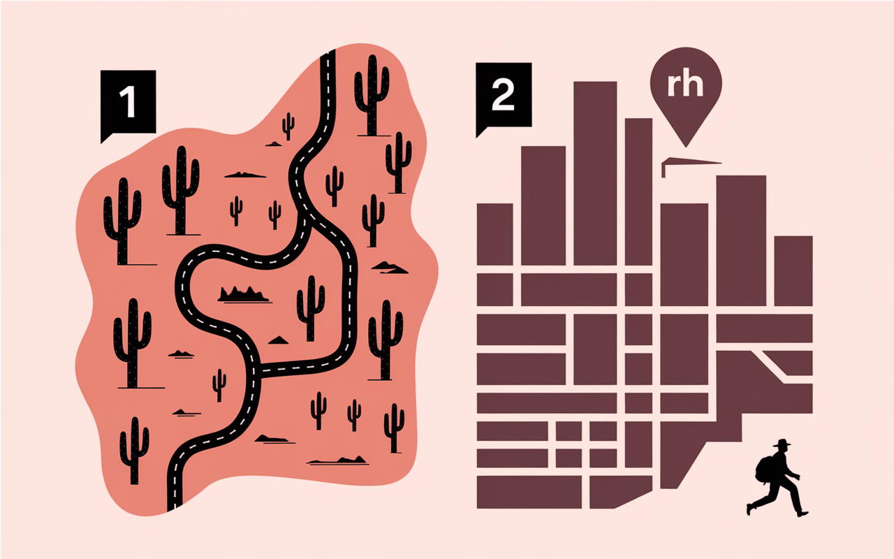 Carte stylisée californie mexicaine deux régions désert et ville