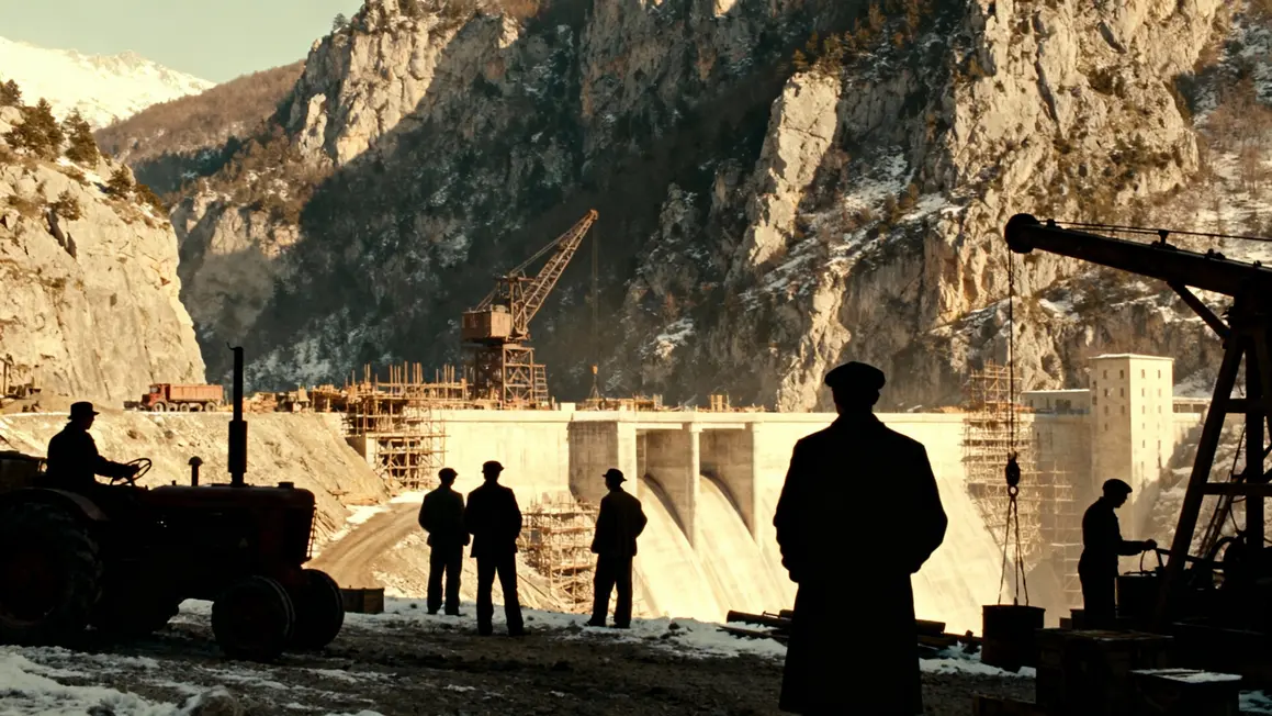 construction barrage Bort-les-Orgues Massif Central hiver