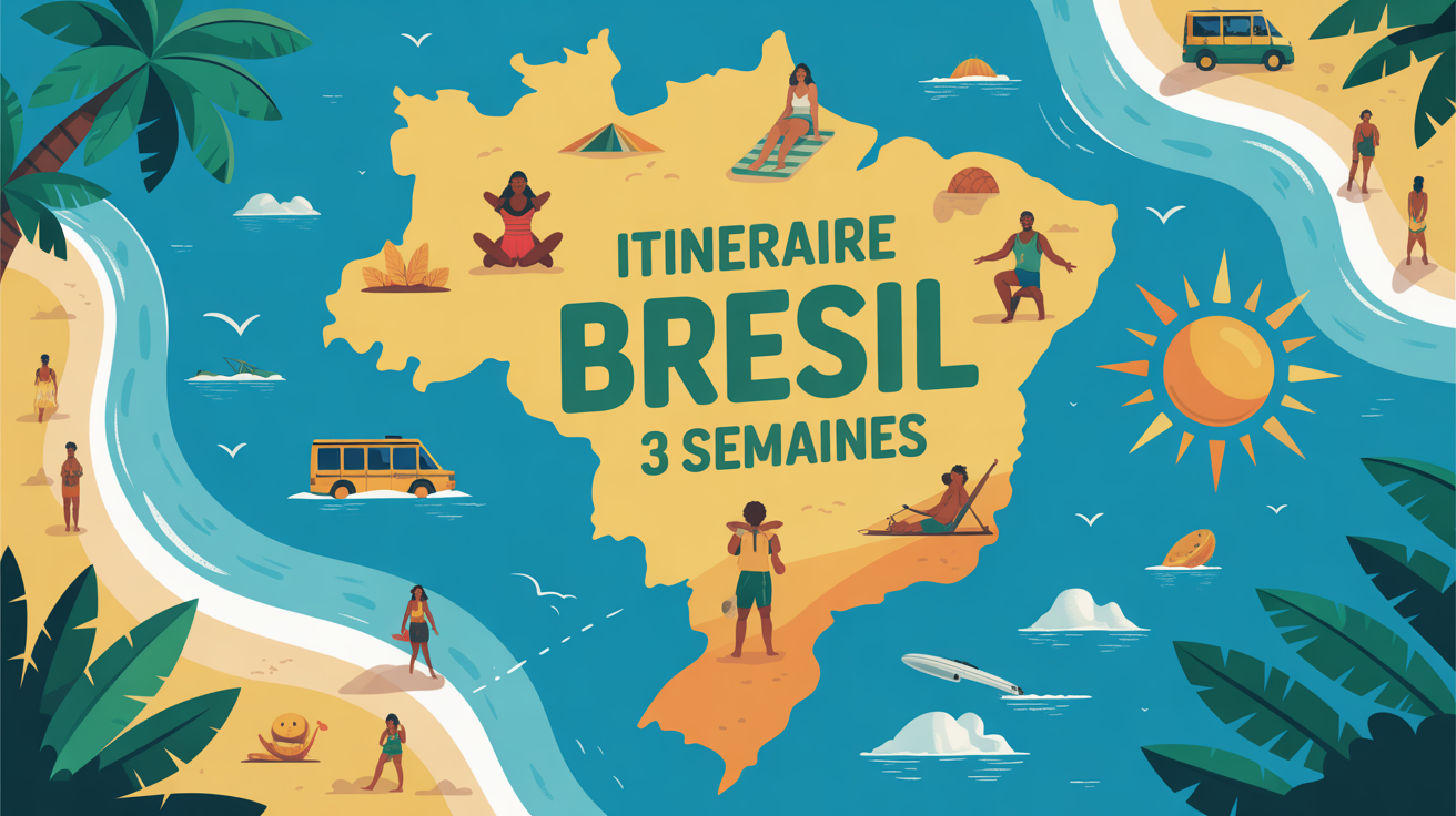 itinéraire brésil 3 semaines illustration carte plages jungle
