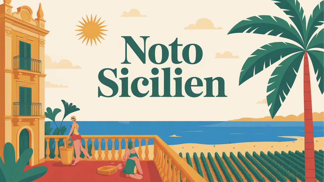 Ville de Noto Sicile façade terrasse plage vignobles