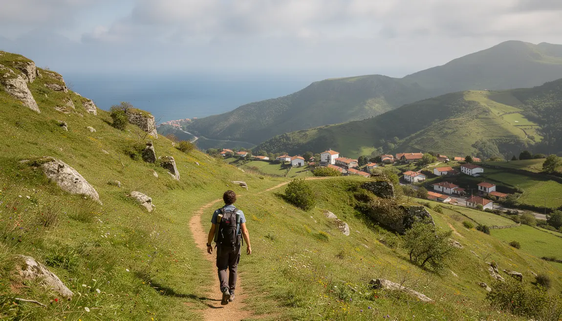 sentier randonnée pays basque panorama montagne océan