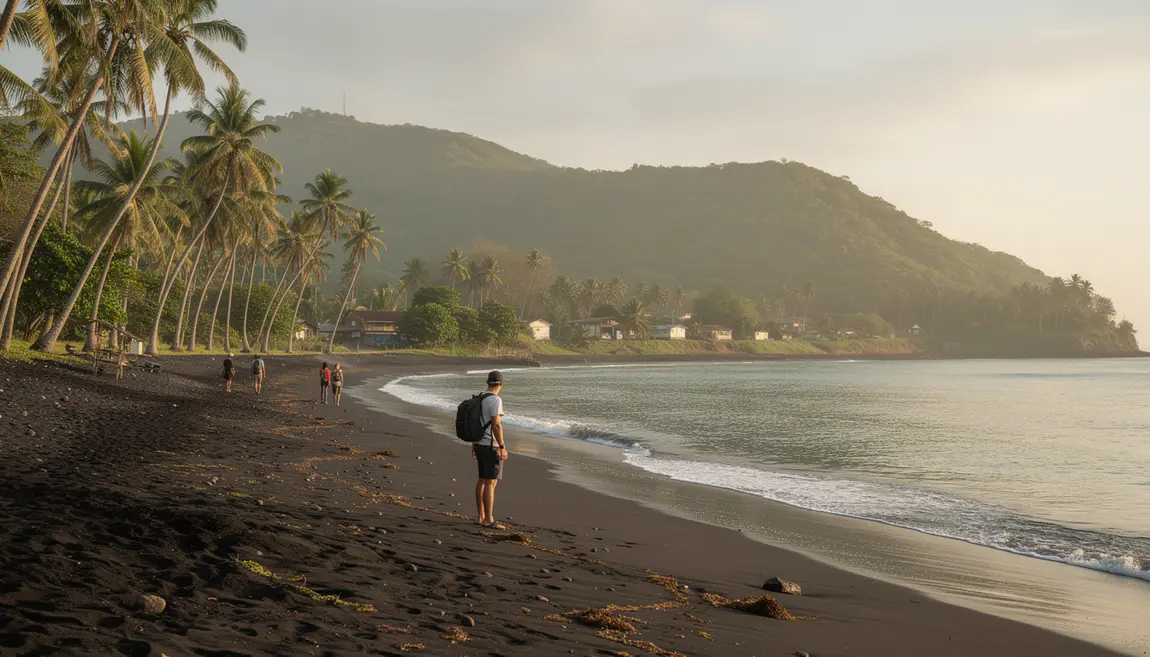 Vue plage sable noir Pemuteran Bali ecotourisme