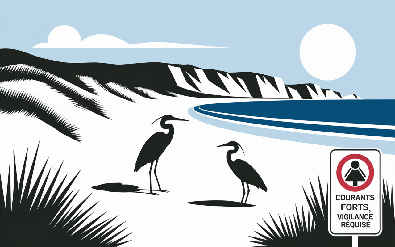 Plage de Pen Hat, pictogrammes sécurité, nature sauvage