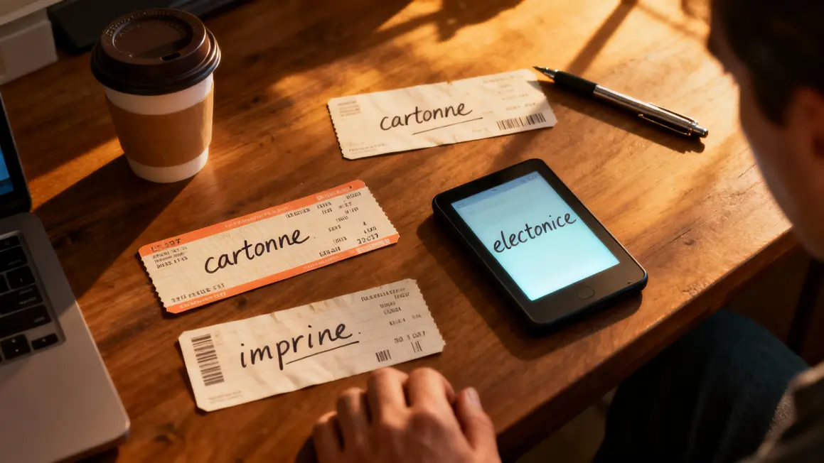 Billets de train papier et électronique sur bureau