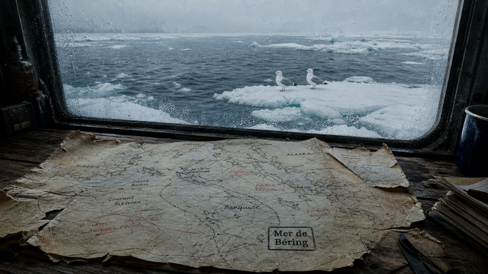 Mer de Bering : carte du Grand Nord avec banquise et courants