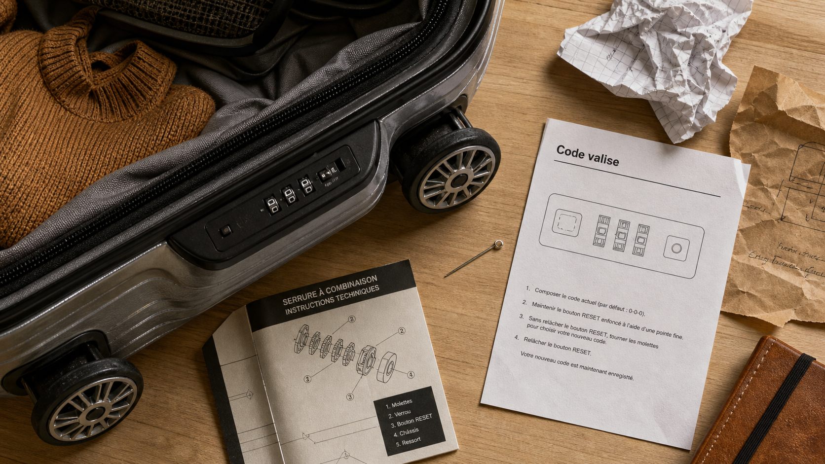 Changer code sur valise : serrure TSA, bouton reset et molettes