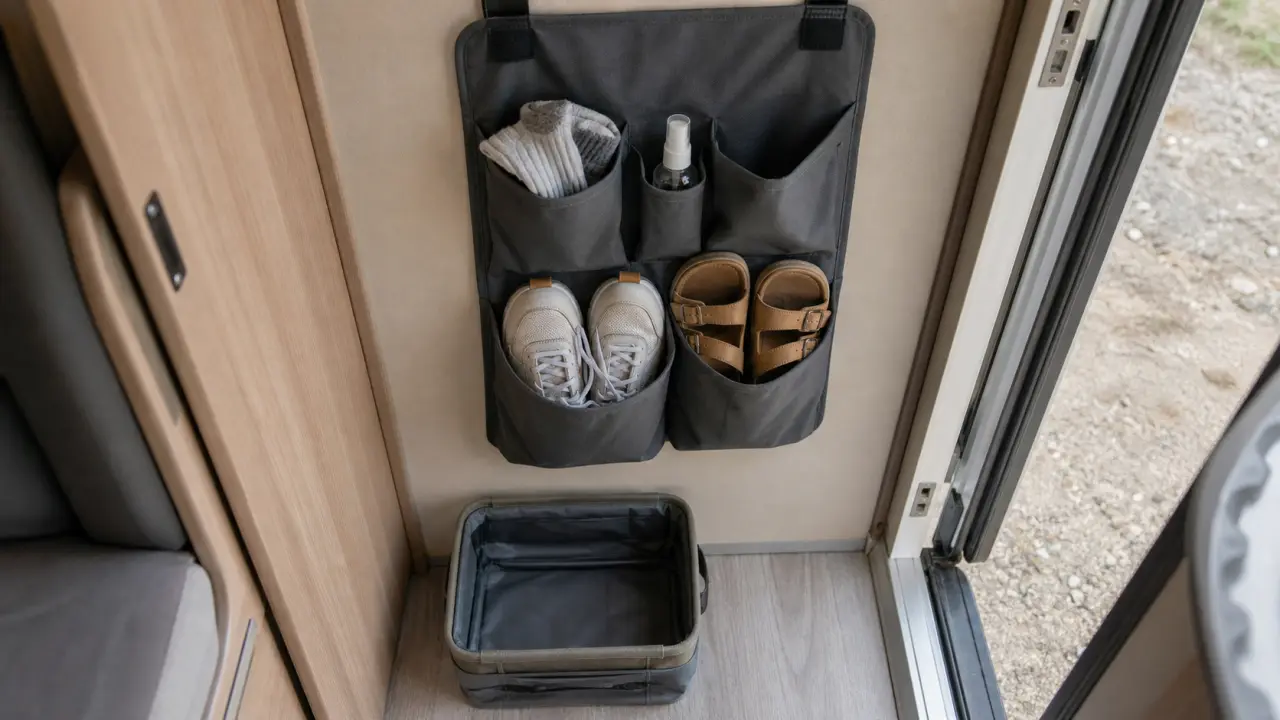 Rangement chaussure camping car : organisateur à poches près de l’entrée